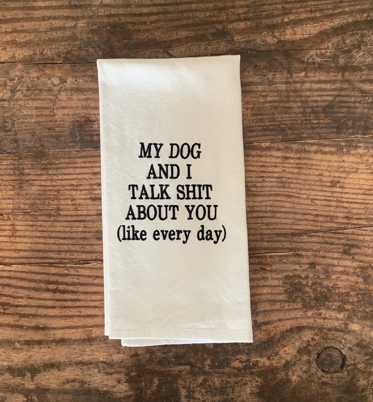 My Dog and I Embroidered Tea Towel