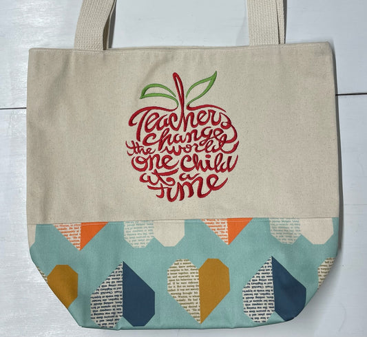 Teachers Change the World Handmade Tote Bag