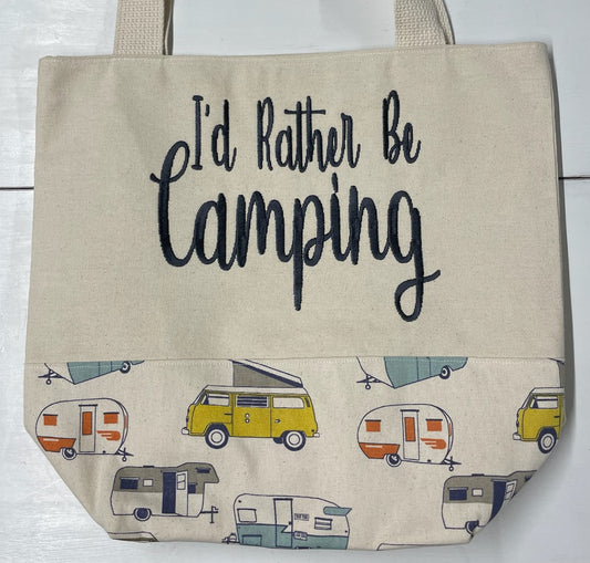 I'd Rather Be Camping Handmade Tote Bag
