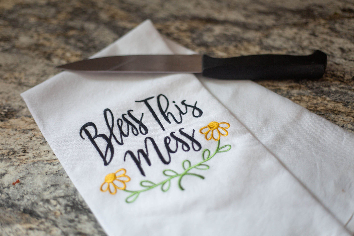 Bless This Mess Embroidered Tea Towel; Housewarming Gift; Mother's Day Gift