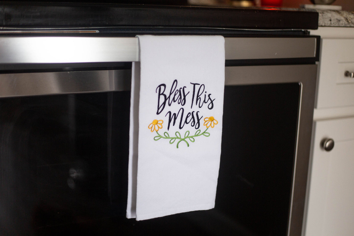 Bless This Mess Embroidered Tea Towel; Housewarming Gift; Mother's Day Gift