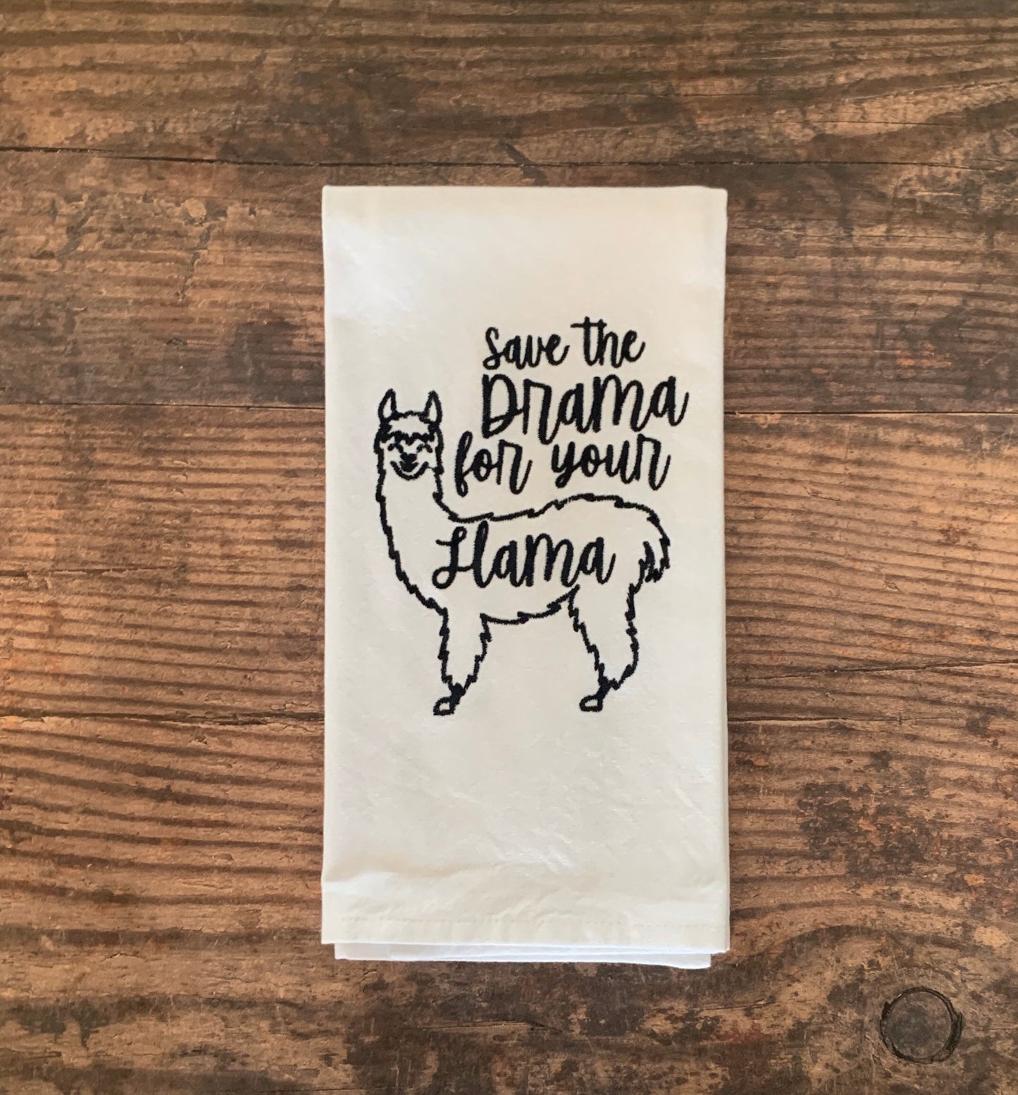 Save The Drama Llama Embroidered Tea Towel