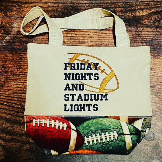 Friday Nights and Stadium Lights Football Handmade Tote Bag