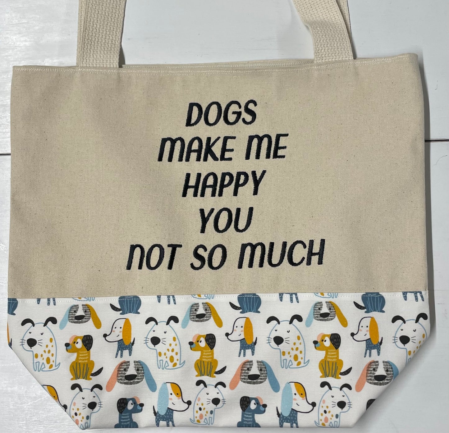 Dogs Make Me Happy Handmade Tote Bag