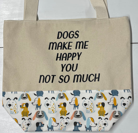 Dogs Make Me Happy Handmade Tote Bag